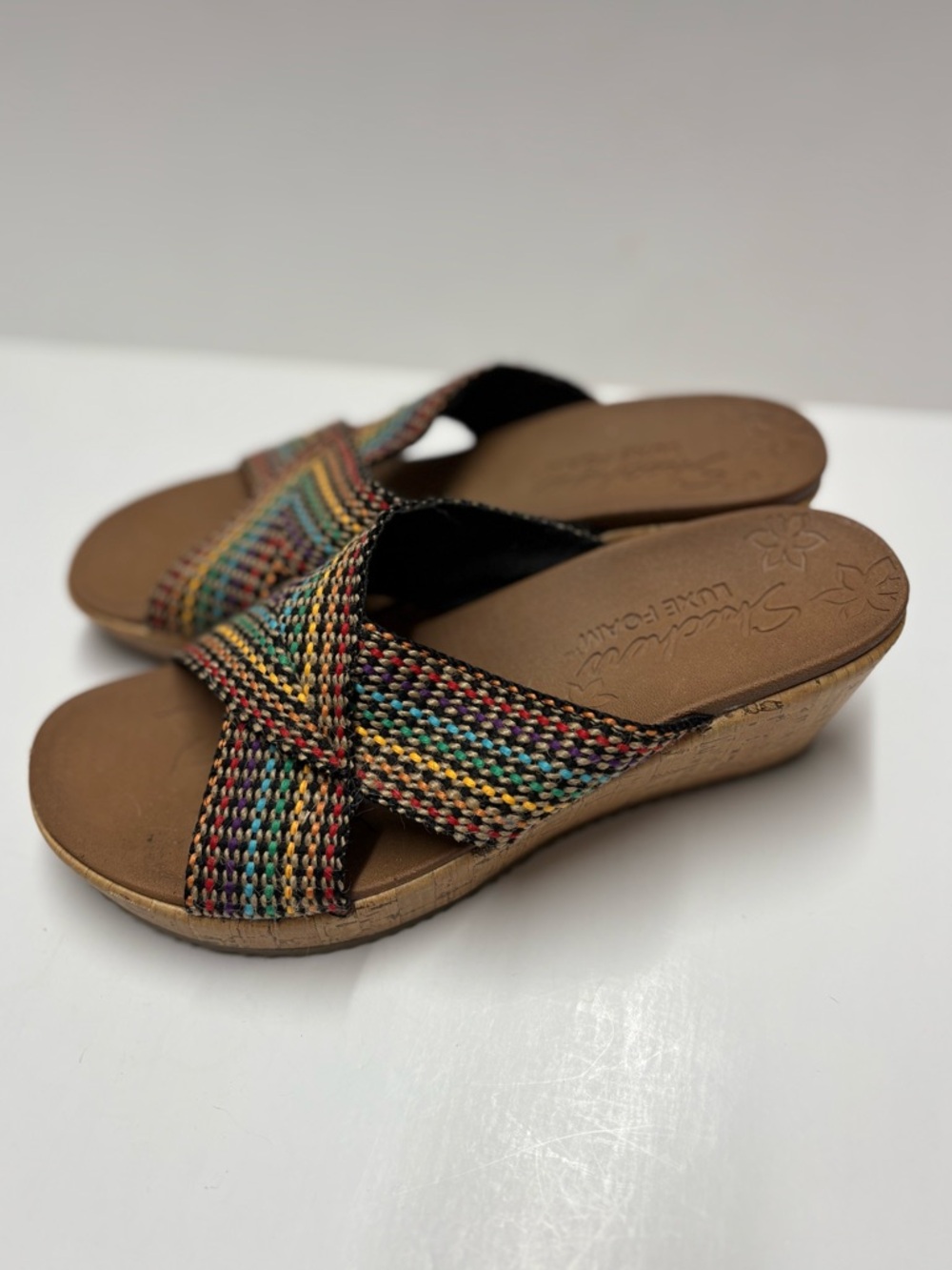 Skechers Luxe Foam Colorful Wedge Sandals Shoes Sz 6.5